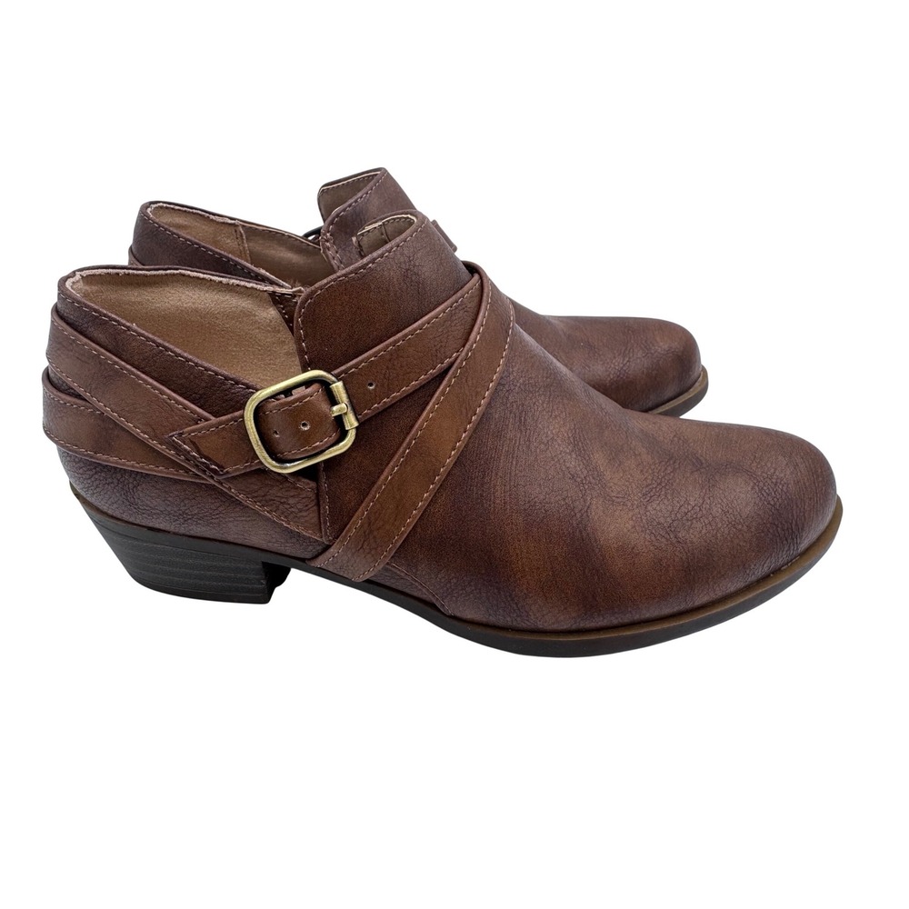LifeStride Ankle Booties Women's Adley Buckle Strap Brown Low Heel Size 6.5W